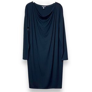 Eileen Fisher draped neck dress Small black long sleeve stretch knit‎ cowl solid
